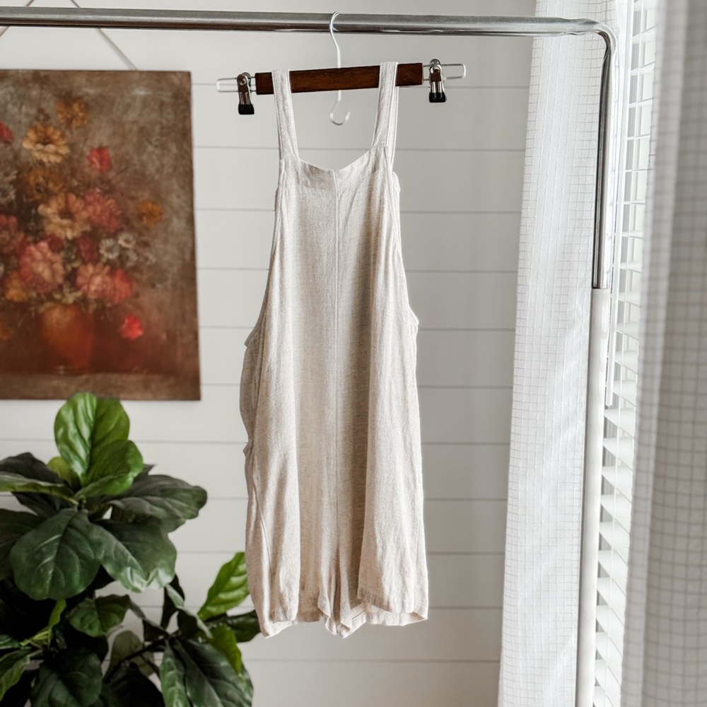 Umgee Cream Linen Cotton Romper Jumpsuit - Picture 6 of 9